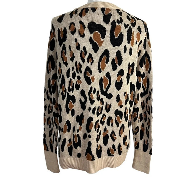 A New Day Leopard Pattern Knit Top Large Beige Black Long Sleeve Round Neck Work - Picture 3 of 9